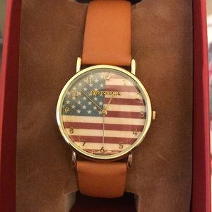 Brown leather strap American Flag watch